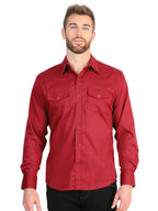 El General Men’s Long Sleeve Snap Button Western Shirt - Red 45614 - OriginalWestern.com