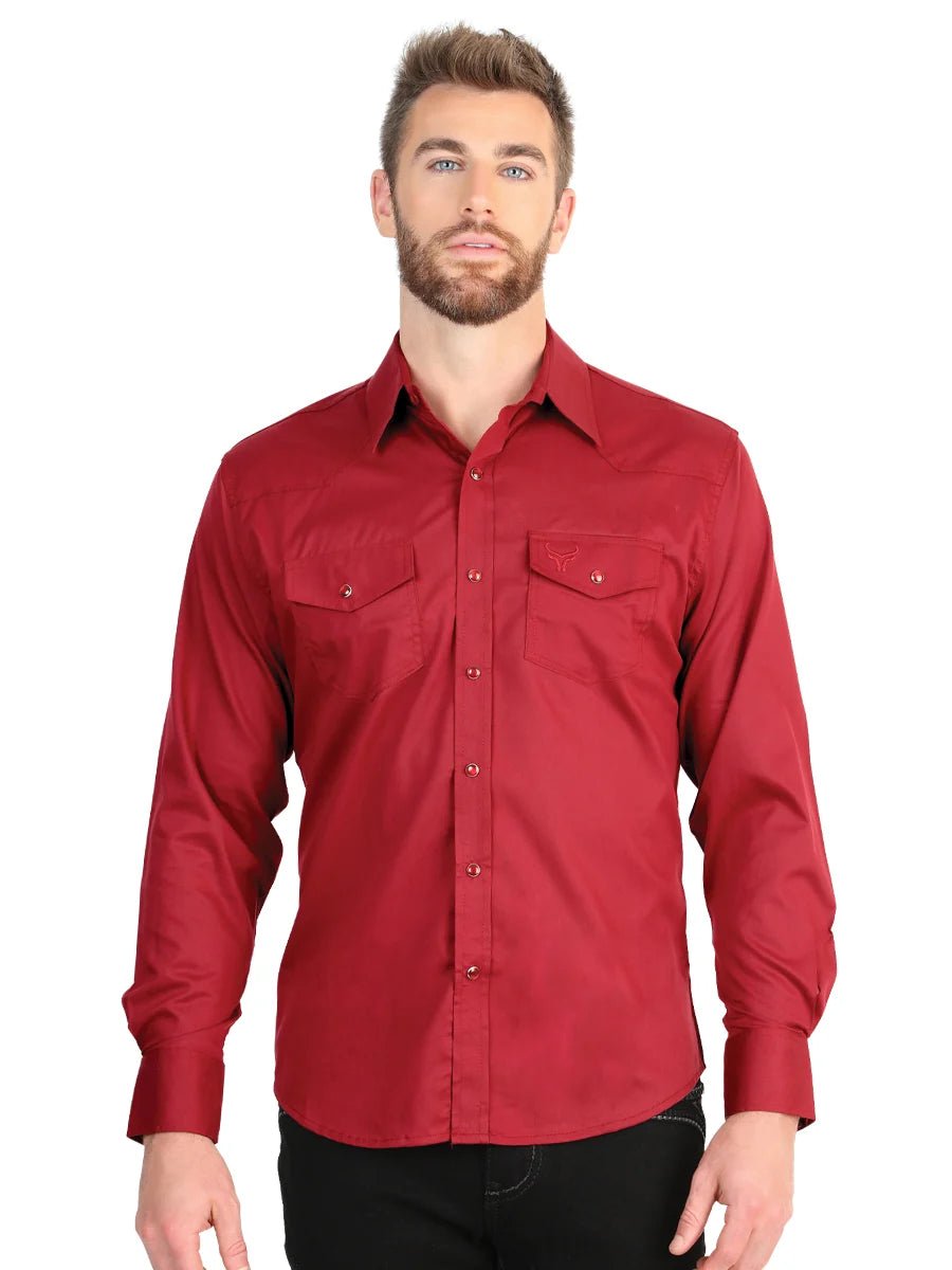 El General Men’s Long Sleeve Snap Button Western Shirt - Red 45614 - OriginalWestern.com