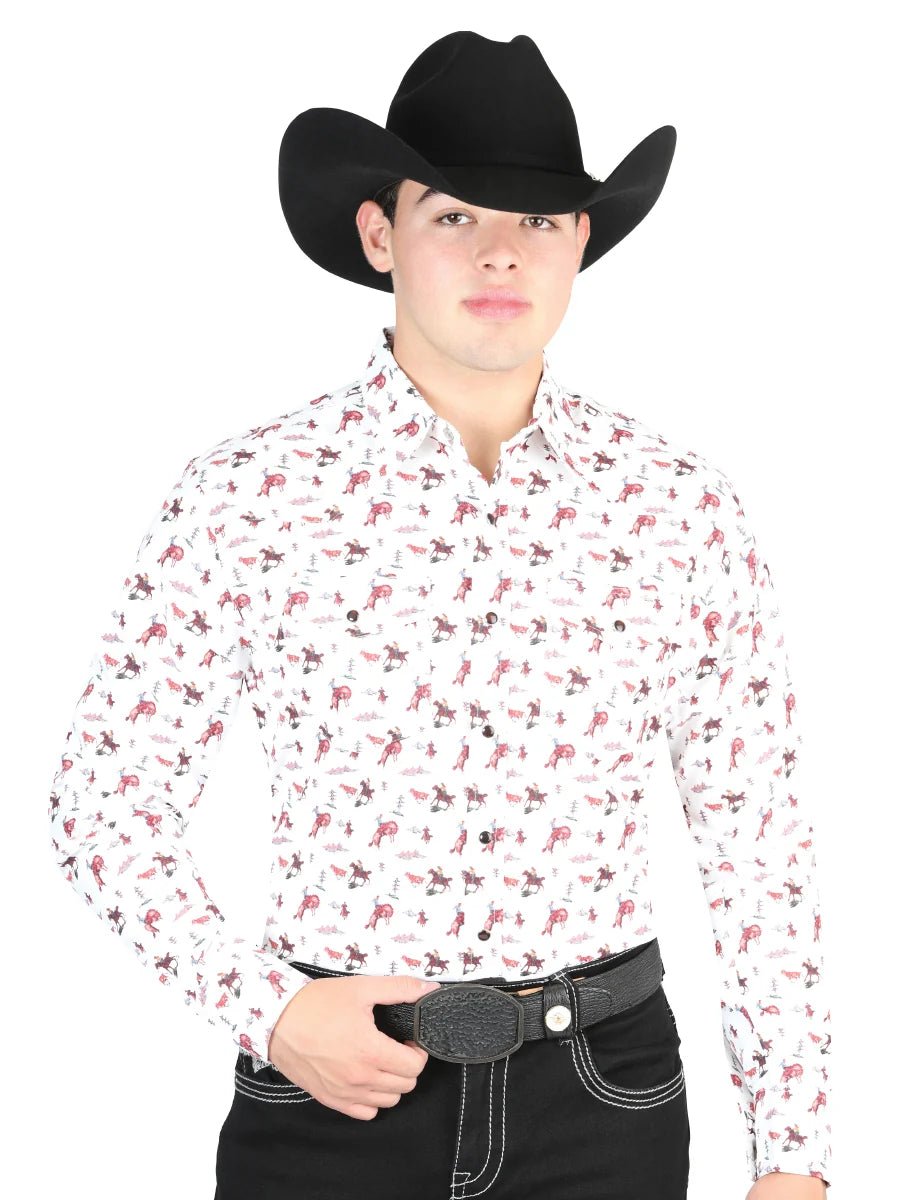El General Men's Long Sleeve Western Fashion Snap Button Shirt - Beige 44316 - OriginalWestern.com