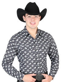 El General Men's Long Sleeve Western Fashion Snap Button Shirt - Black 44320 - OriginalWestern.com