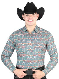El General Men's Long Sleeve Western Fashion Snap Button Shirt - Green 44310 - OriginalWestern.com