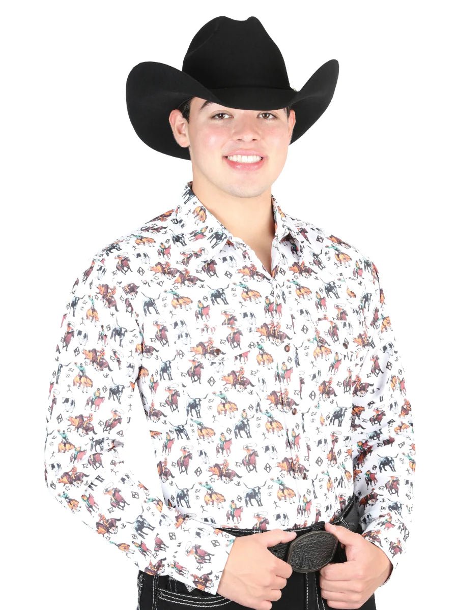 El General Men's Long Sleeve Western Fashion Snap Button Shirt - White 44326 - OriginalWestern.com