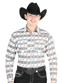 El General Men's Long Sleeve Western Fashion Snap Button Shirt - White/Green 44322 - OriginalWestern.com