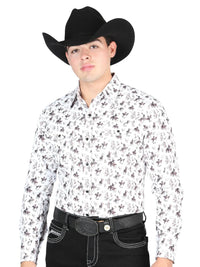 El General Men's Long Sleeve Western Fashion Snap Button Shirt - White/Multi 44327 - OriginalWestern.com