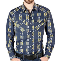 El General - Men's Navy Blue Western Shirt with Geometric Ikat Design 44219 - OriginalWestern.com