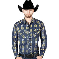 El General - Men's Navy Blue Western Shirt with Geometric Ikat Design 44219 - OriginalWestern.com