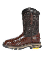 El General Men's Ostrich Print Square Toe Soft Toe Work Boots – Brown - OriginalWestern.com