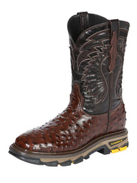 El General Men's Ostrich Print Square Toe Soft Toe Work Boots – Brown - OriginalWestern.com