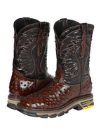 El General Men's Ostrich Print Square Toe Soft Toe Work Boots – Brown - OriginalWestern.com