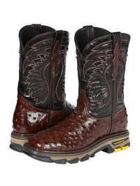 El General Men's Ostrich Print Square Toe Soft Toe Work Boots – Brown - OriginalWestern.com