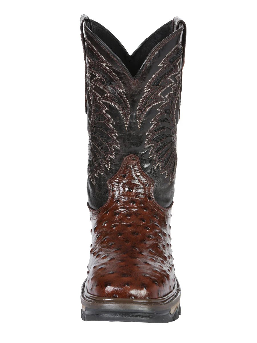 El General Men's Ostrich Print Square Toe Soft Toe Work Boots – Brown - OriginalWestern.com