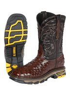 El General Men's Ostrich Print Square Toe Soft Toe Work Boots – Brown - OriginalWestern.com