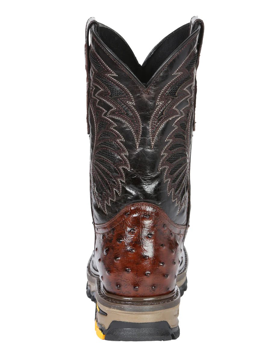 El General Men's Ostrich Print Square Toe Soft Toe Work Boots – Brown - OriginalWestern.com