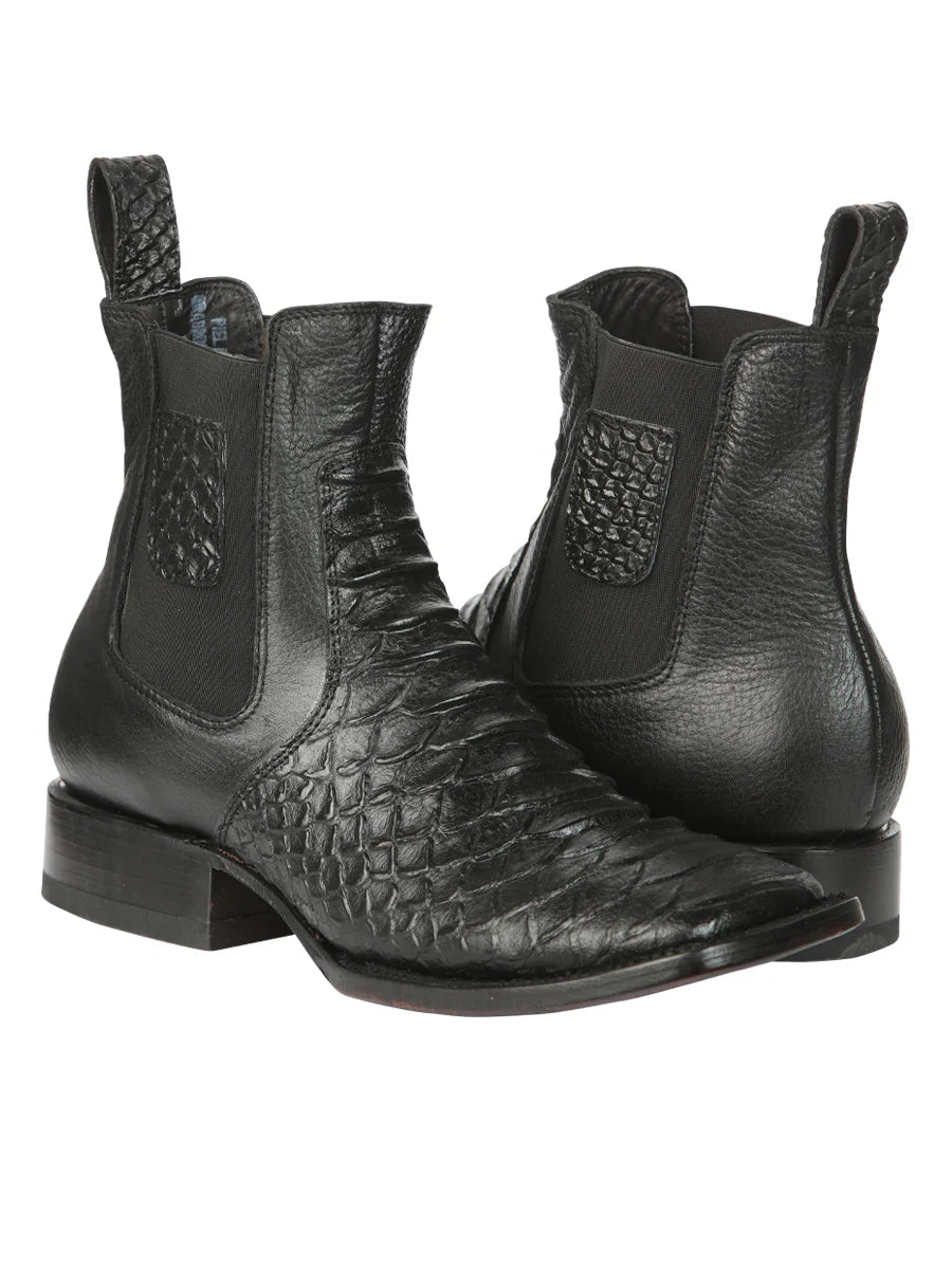 El General Men's Phyton Imitation Black Ankle Boots 45093 - OriginalWestern.com