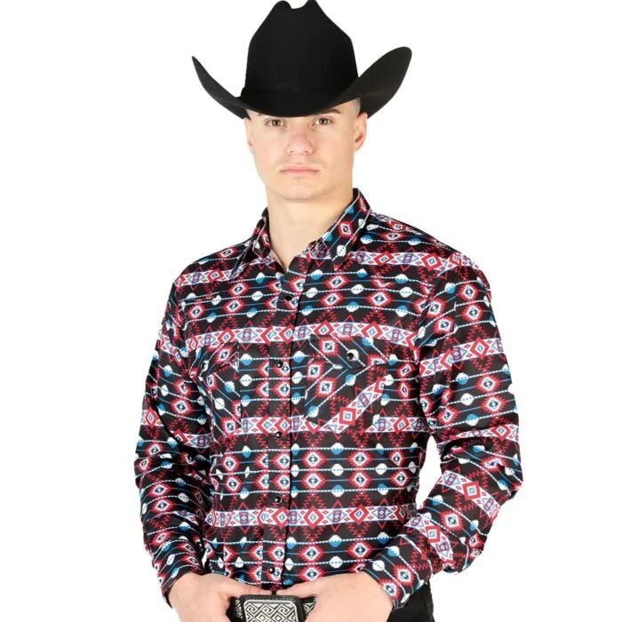 El General - Men’s Red Western Shirt with Bold Desert-Inspired Patterns 44214 - OriginalWestern.com