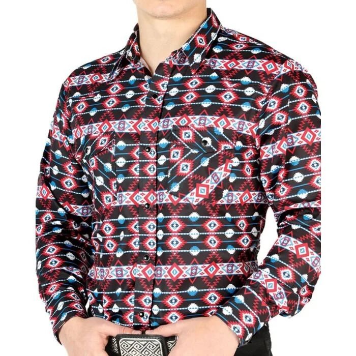 El General - Men’s Red Western Shirt with Bold Desert-Inspired Patterns 44214 - OriginalWestern.com