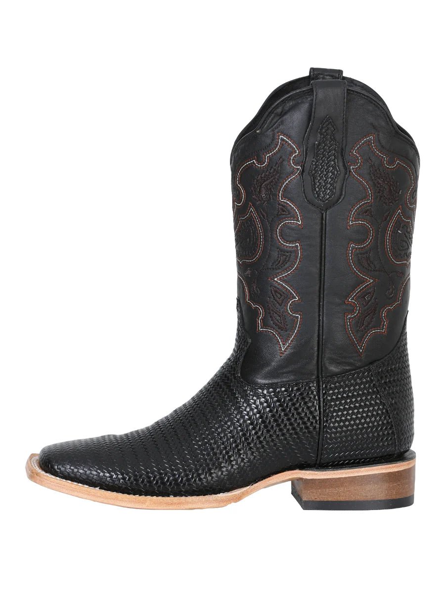 El General Men's Rodeo Boot–Embossed Woven Leather–Black 41790 - OriginalWestern.com