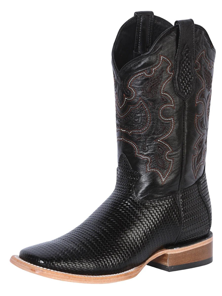 El General Men's Rodeo Boot–Embossed Woven Leather–Black 41790 - OriginalWestern.com