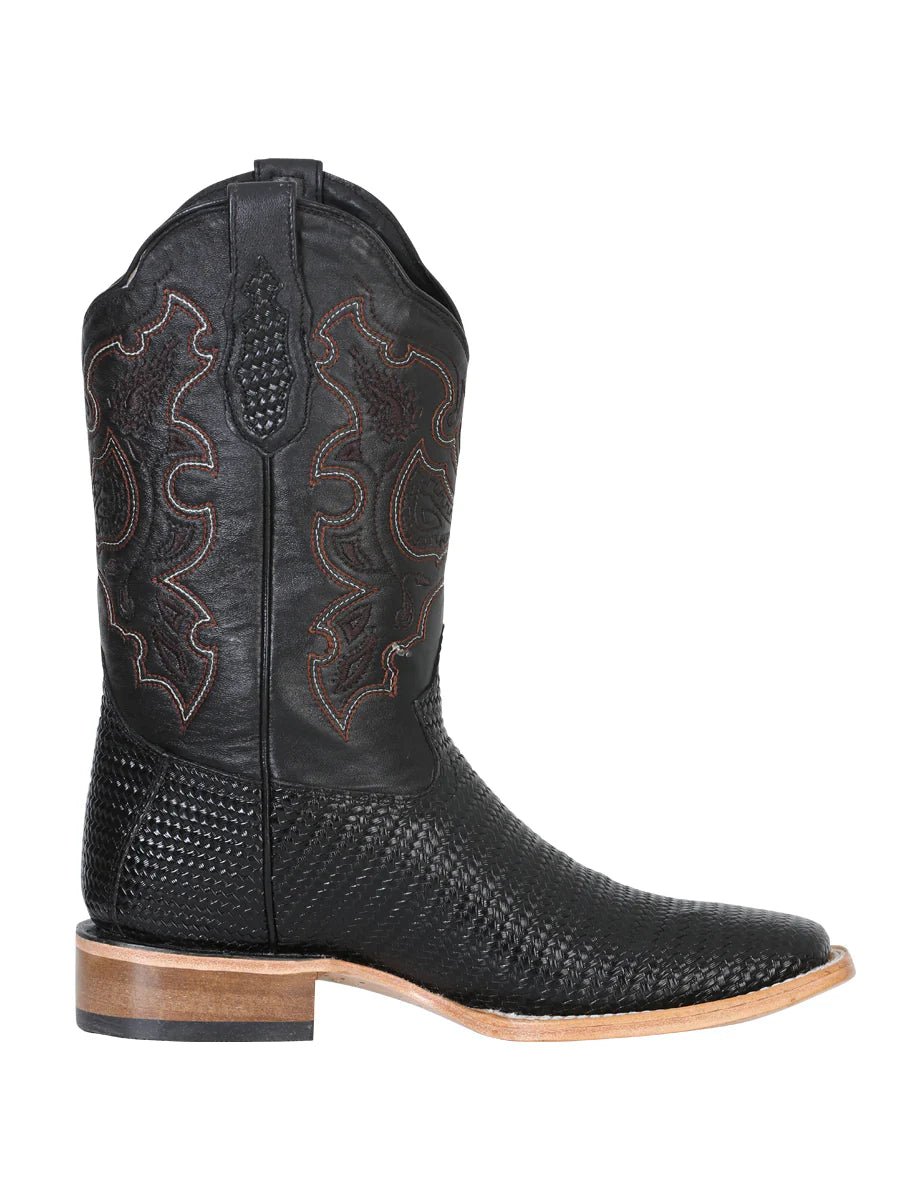 El General Men's Rodeo Boot–Embossed Woven Leather–Black 41790 - OriginalWestern.com