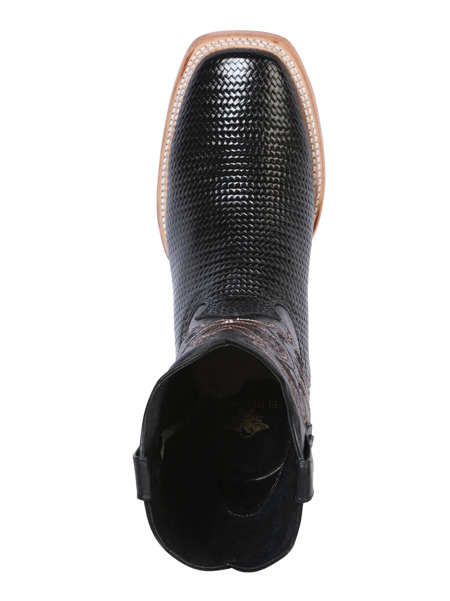 El General Men's Rodeo Boot–Embossed Woven Leather–Black 41790 - OriginalWestern.com