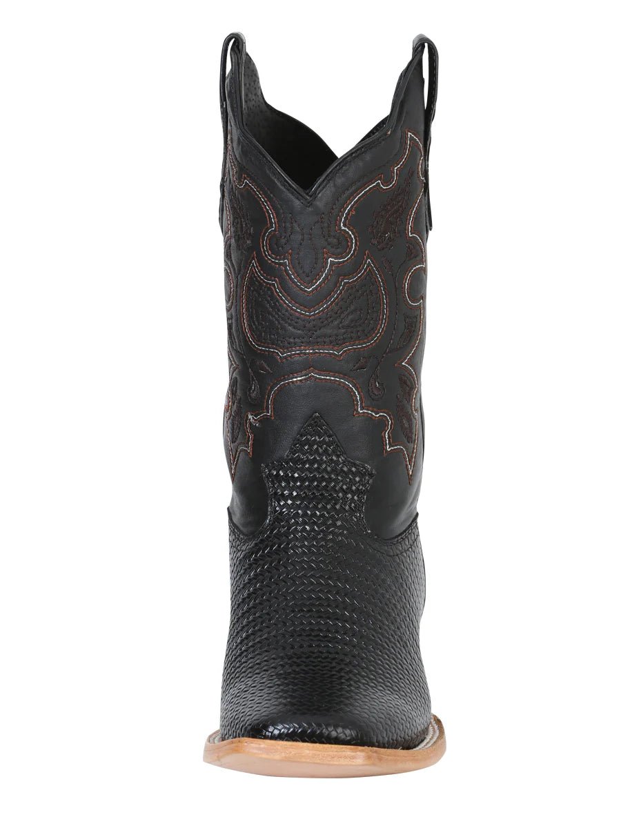El General Men's Rodeo Boot–Embossed Woven Leather–Black 41790 - OriginalWestern.com