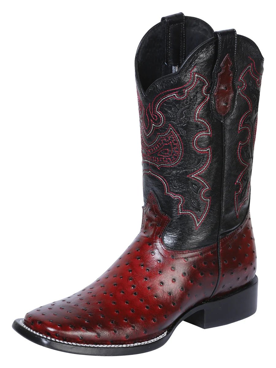 El General Men's Rodeo Boot–Printed Ostrich Burgundy 41901 - OriginalWestern.com