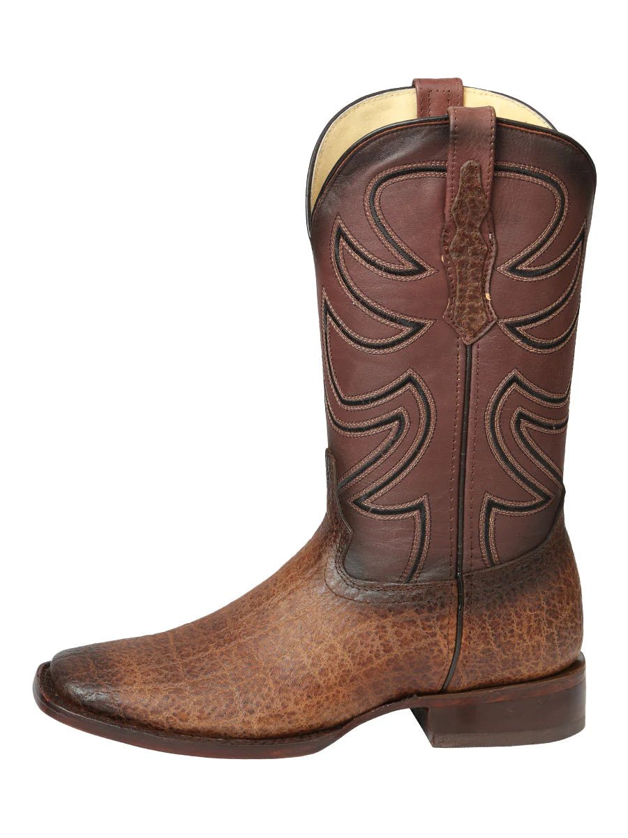 El General Men's Square Toe Cowboy Boot Elephant Print Brown Tobacco 45665 - OriginalWestern.com