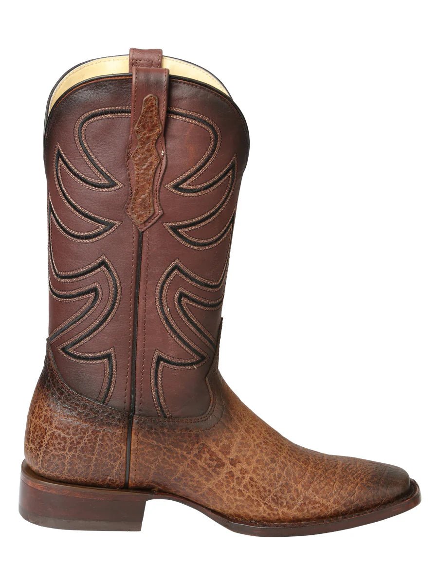 El General Men's Square Toe Cowboy Boot Elephant Print Brown Tobacco 45665 - OriginalWestern.com