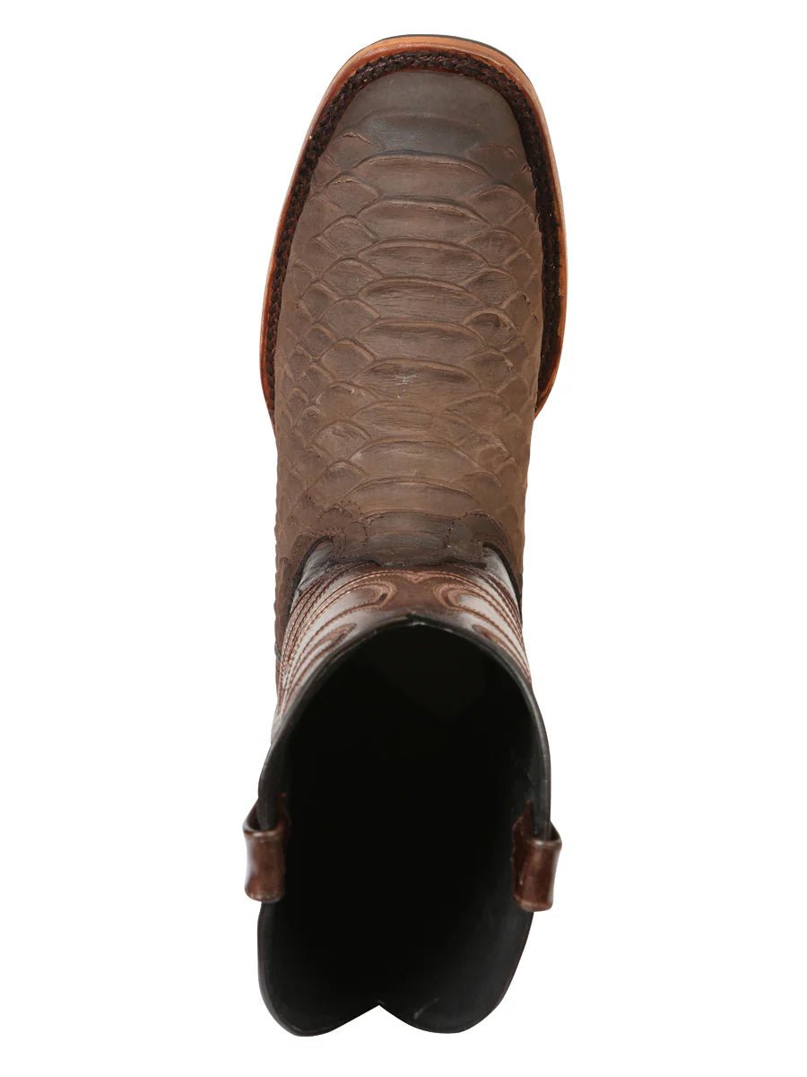 El General Men's Square Toe Cowboy Boot–Imitation Phyton Brown 45562 - OriginalWestern.com