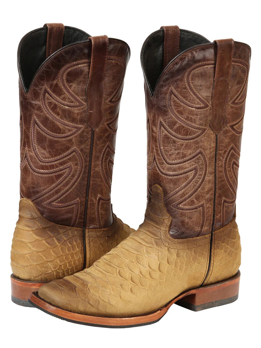 El General Men's Square Toe Cowboy Boot–Imitation Phyton–Honey 45563 - OriginalWestern.com