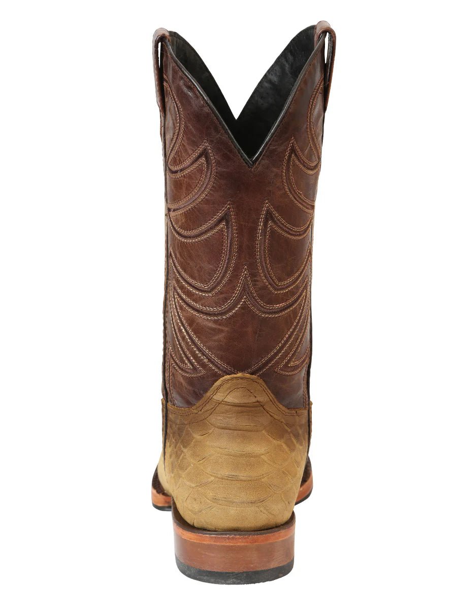 El General Men's Square Toe Cowboy Boot–Imitation Phyton–Honey 45563 - OriginalWestern.com