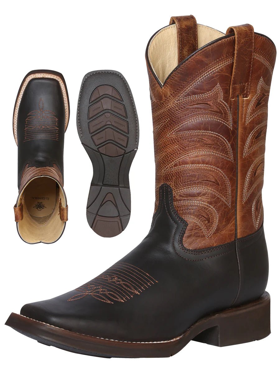 El General Men's Square Toe Leather Cowboy Boot–Crazy Dark Brown 43000 - OriginalWestern.com