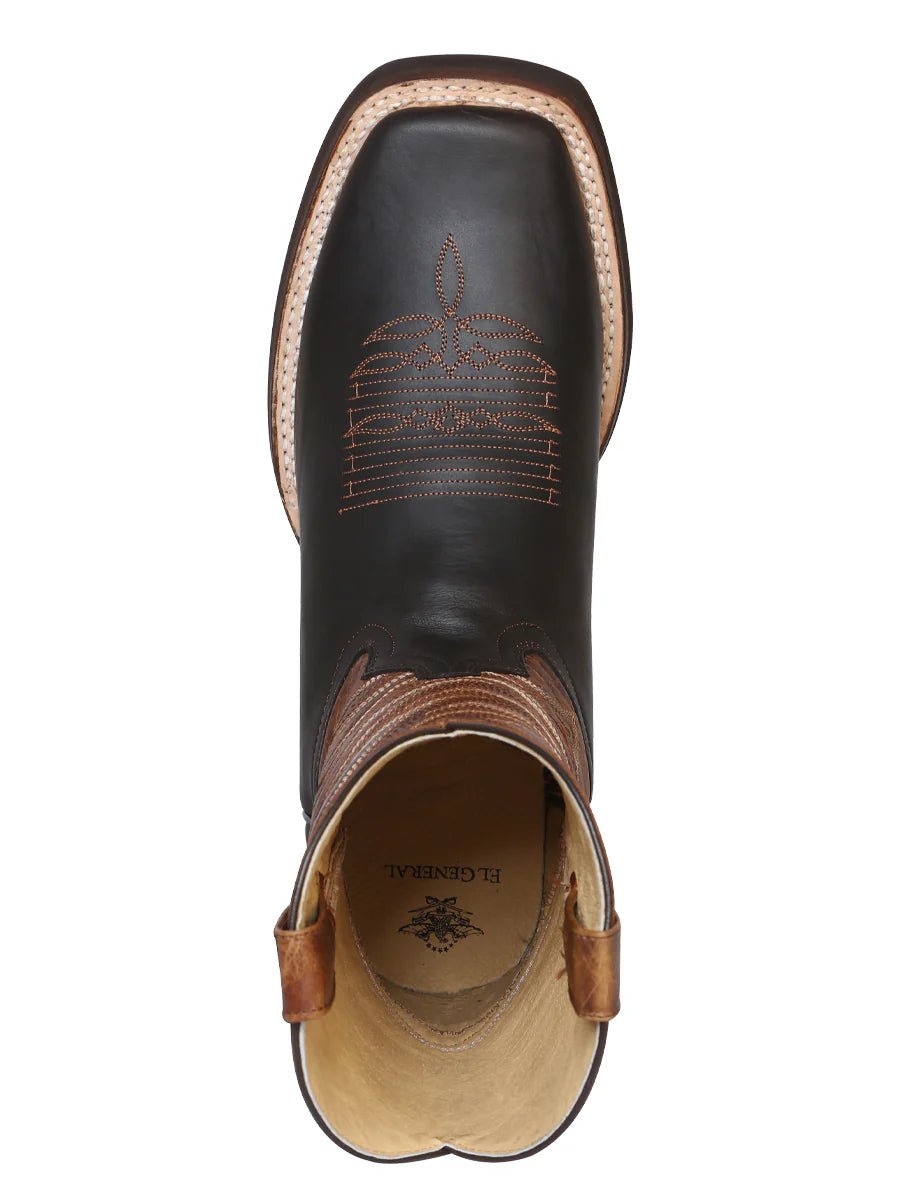 El General Men's Square Toe Leather Cowboy Boot–Crazy Dark Brown 43000 - OriginalWestern.com
