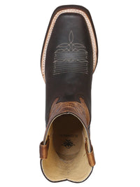 El General Men's Square Toe Leather Cowboy Boot–Crazy Dark Brown 43004 - OriginalWestern.com