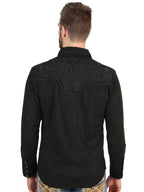 El General Men’s Suede Embroidered Snap Button Western Shirt - Black 45653 - OriginalWestern.com