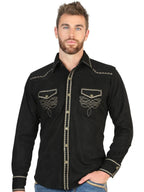 El General Men’s Suede Embroidered Snap Button Western Shirt - Black 45886 - OriginalWestern.com