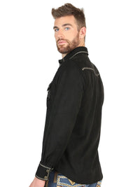 El General Men’s Suede Embroidered Snap Button Western Shirt - Black 45886 - OriginalWestern.com