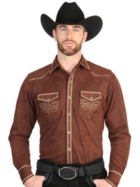 El General Men’s Suede Embroidered Snap Button Western Shirt - Brown 45884 - OriginalWestern.com