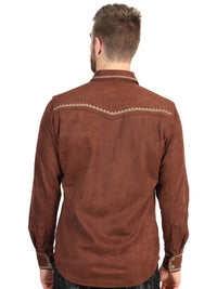 El General Men’s Suede Embroidered Snap Button Western Shirt - Brown 45884 - OriginalWestern.com