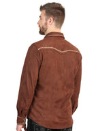 El General Men’s Suede Embroidered Snap Button Western Shirt - Brown 45884 - OriginalWestern.com