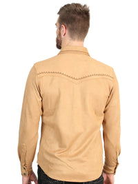 El General Men’s Suede Embroidered Snap Button Western Shirt - Khaki 45885 - OriginalWestern.com