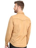 El General Men’s Suede Embroidered Snap Button Western Shirt - Khaki 45885 - OriginalWestern.com