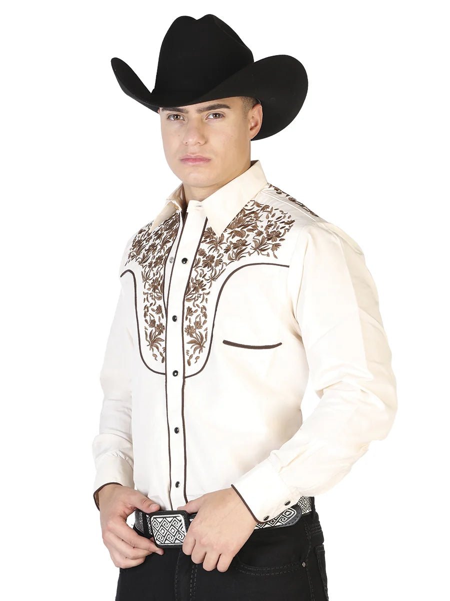 El General Men's Traditional Embroidered Western Charro Shirt - Beige/Gold 43299 - OriginalWestern.com