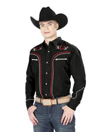 El General Men's Traditional Embroidered Western Charro Shirt Black/Red 43293 - OriginalWestern.com