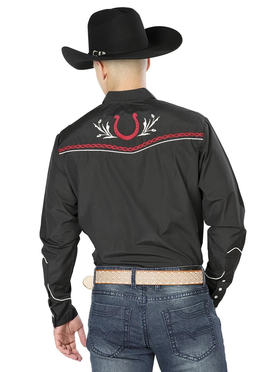 El General Men's Traditional Embroidered Western Charro Shirt Black/Red 43293 - OriginalWestern.com
