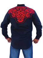 El General Men's Traditional Embroidered Western Charro Shirt - Black/Red 43297 - OriginalWestern.com