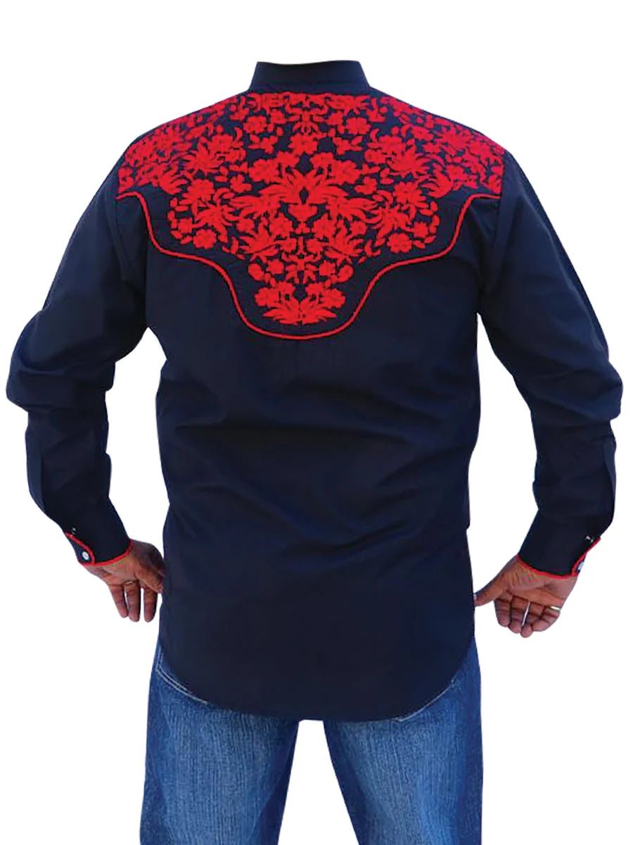 El General Men's Traditional Embroidered Western Charro Shirt - Black/Red 43297 - OriginalWestern.com