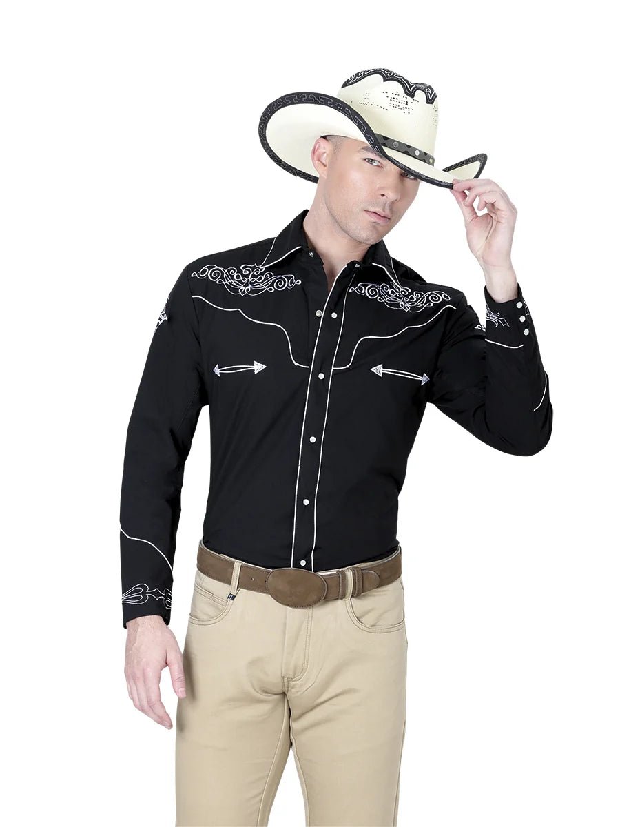 El General Men's Traditional Embroidered Western Charro Shirt - Black/White 40983 - OriginalWestern.com