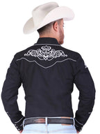 El General Men's Traditional Embroidered Western Charro Shirt - Black/White 40983 - OriginalWestern.com
