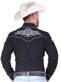 El General Men's Traditional Embroidered Western Charro Shirt - Black/White 40983 - OriginalWestern.com